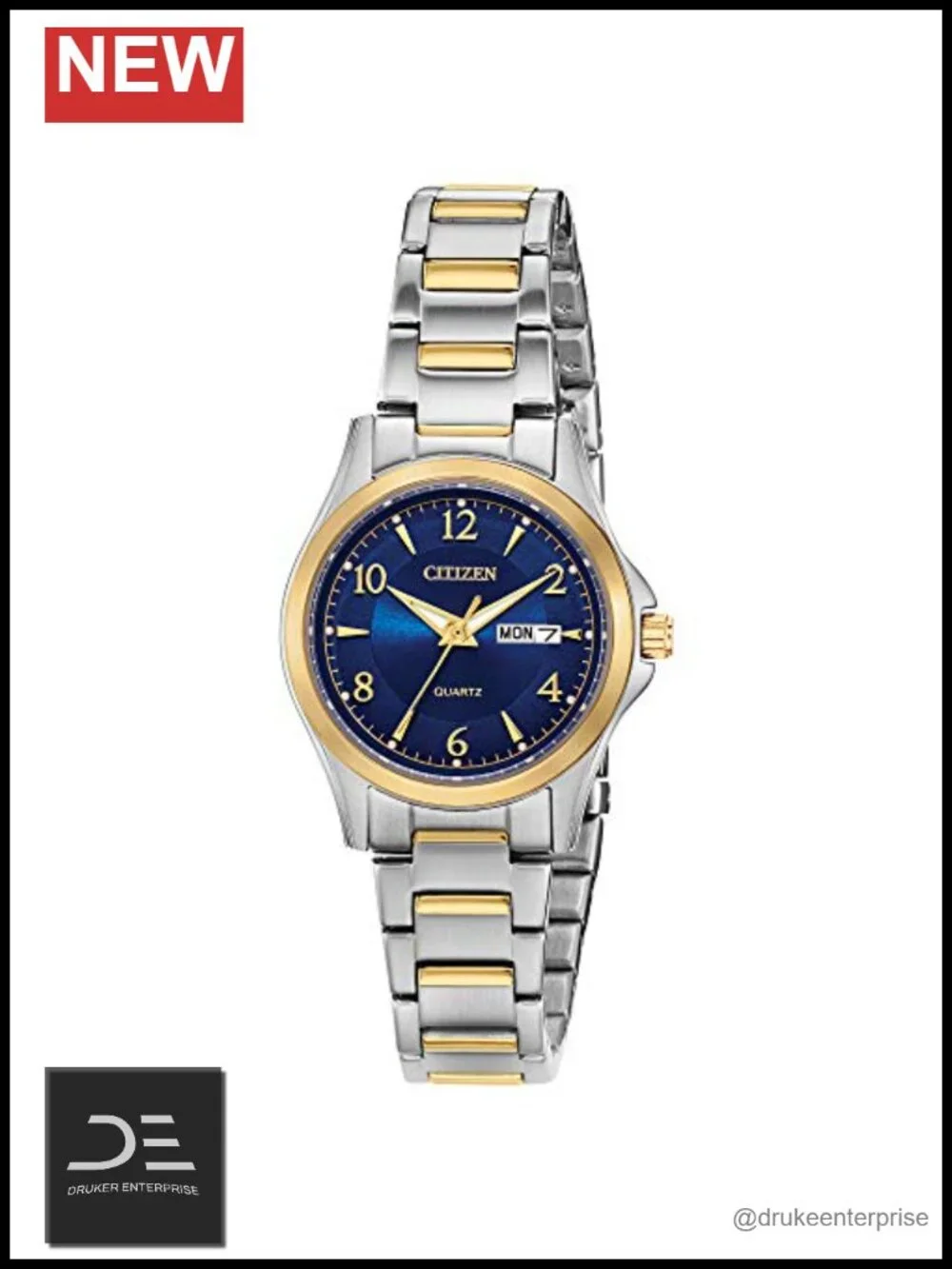 Quartz Two-Tone Stainless Steel Bracelet Watch with Day/Date